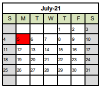 District School Academic Calendar for Kenosha House Of Corrections for July 2021