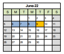 District School Academic Calendar for Tremper High for June 2022