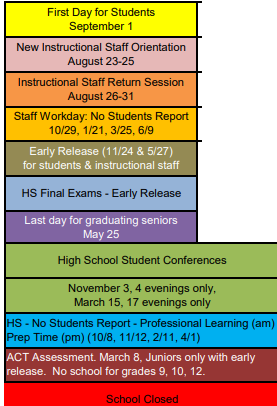 District School Academic Calendar Legend for Tremper High