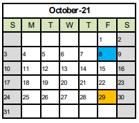 District School Academic Calendar for Kenosha House Of Corrections for October 2021