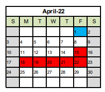 District School Academic Calendar for Mahone Middle for April 2022