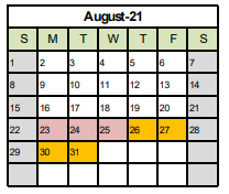 District School Academic Calendar for Bullen Middle for August 2021