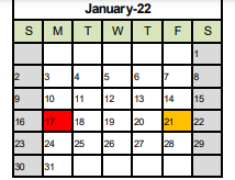 District School Academic Calendar for Mahone Middle for January 2022