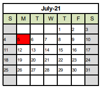 District School Academic Calendar for Lance Middle for July 2021