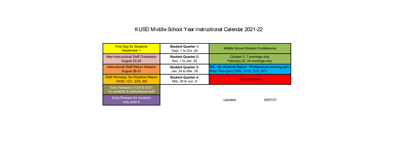 District School Academic Calendar Key for Washington Middle