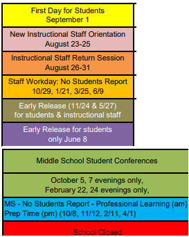 District School Academic Calendar Legend for Washington Middle