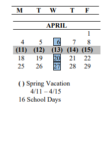 District School Academic Calendar for Meridian Middle School for April 2022