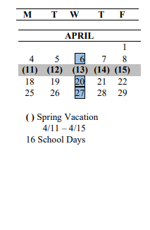 District School Academic Calendar for Springbrook Elementary School for April 2022