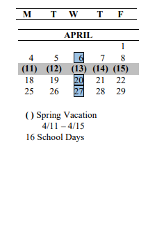 District School Academic Calendar for Park Orchard Elementary School for April 2022