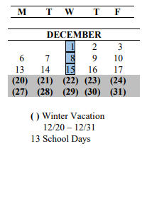 District School Academic Calendar for George T. Daniel Elementary School for December 2021
