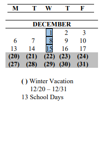 District School Academic Calendar for Northwood Middle School for December 2021