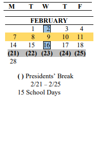 District School Academic Calendar for Springbrook Elementary School for February 2022