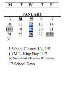District School Academic Calendar for Crestwood Elementary School for January 2022