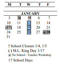 District School Academic Calendar for Sawyer Woods Elementary School for January 2022