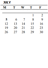 District School Academic Calendar for Neely O Brien Elementary School for July 2021