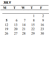 District School Academic Calendar for Glenridge Elementary for July 2021