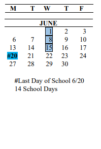 District School Academic Calendar for Night Academy for June 2022