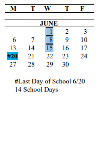 District School Academic Calendar for Ridgewood Elementary School for June 2022