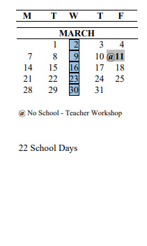 District School Academic Calendar for Sequoia Middle School for March 2022