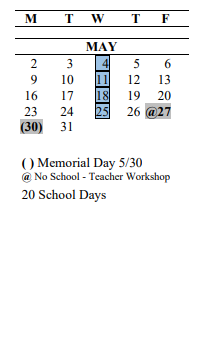 District School Academic Calendar for Horizon Elementary School for May 2022