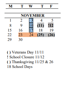 District School Academic Calendar for Northwood Middle School for November 2021