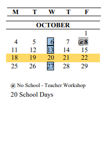 District School Academic Calendar for Grass Lake Elementary School for October 2021