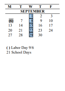 District School Academic Calendar for Neely O Brien Elementary School for September 2021