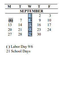 District School Academic Calendar for Ridgewood Elementary School for September 2021