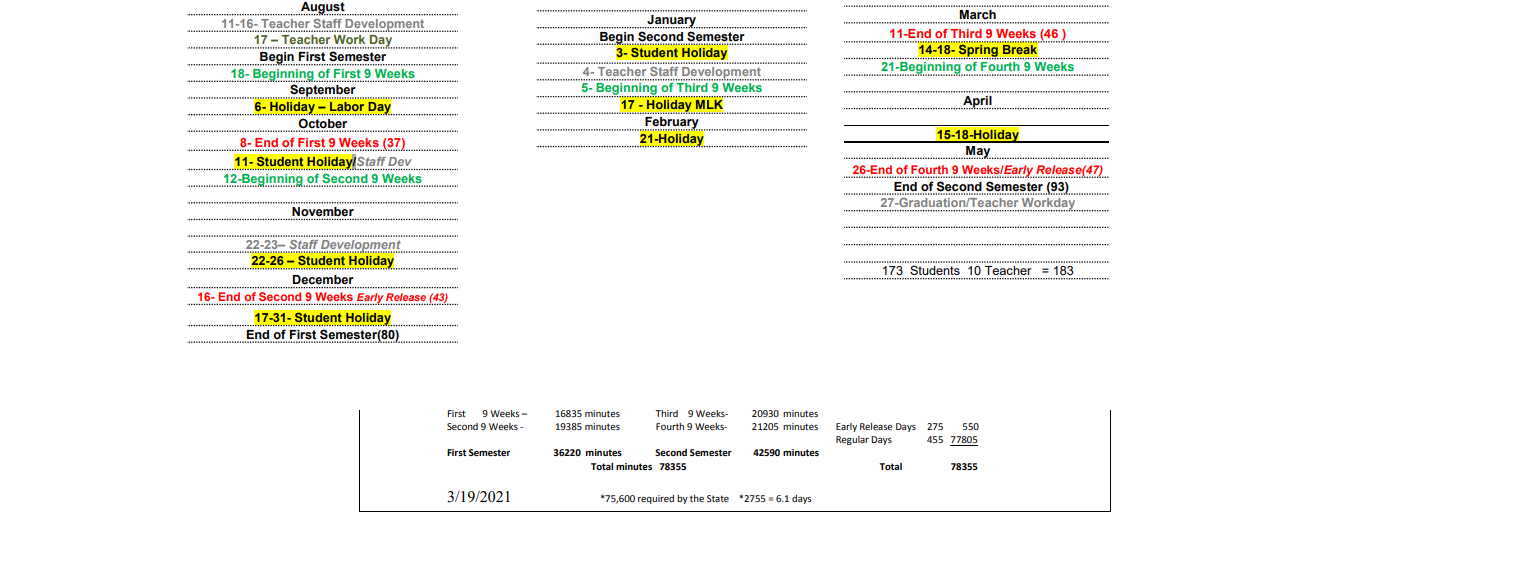 District School Academic Calendar Key for Kerens School