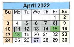 District School Academic Calendar for East Primary for April 2022