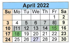 District School Academic Calendar for Purple Sage Elementary for April 2022