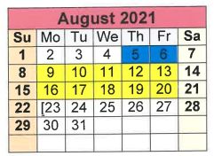 District School Academic Calendar for East Primary for August 2021