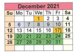 District School Academic Calendar for Purple Sage Elementary for December 2021