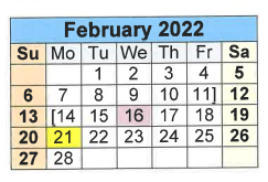 District School Academic Calendar for East Primary for February 2022