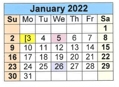 District School Academic Calendar for East Primary for January 2022