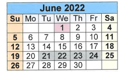 District School Academic Calendar for East Primary for June 2022