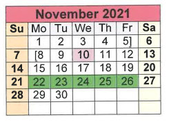 District School Academic Calendar for East Primary for November 2021