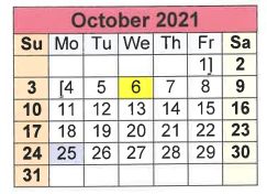 District School Academic Calendar for East Primary for October 2021