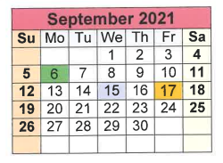 District School Academic Calendar for Purple Sage Elementary for September 2021