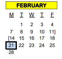 District School Academic Calendar for K C J D C for February 2022