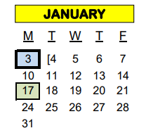 District School Academic Calendar for Head Start for January 2022