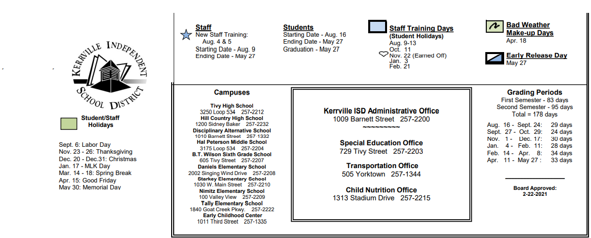 District School Academic Calendar Key for Daniels El