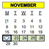 District School Academic Calendar for B T Wilson Sixth Grade School for November 2021
