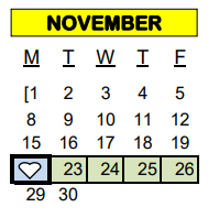 District School Academic Calendar for Head Start for November 2021