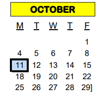 District School Academic Calendar for K C J D C for October 2021