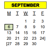 District School Academic Calendar for Head Start for September 2021