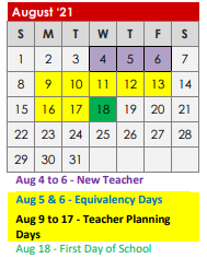 District School Academic Calendar for Chandler Elementary for August 2021