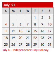 District School Academic Calendar for Kilgore H S for July 2021