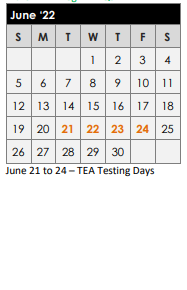 District School Academic Calendar for Kilgore H S for June 2022