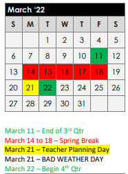 District School Academic Calendar for Maude Laird Middle for March 2022